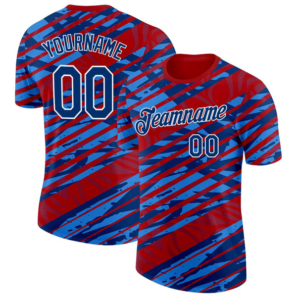 Custom Red US Navy Blue-White Netherlands Line Splash Soccer Jersey Performance T-Shirt