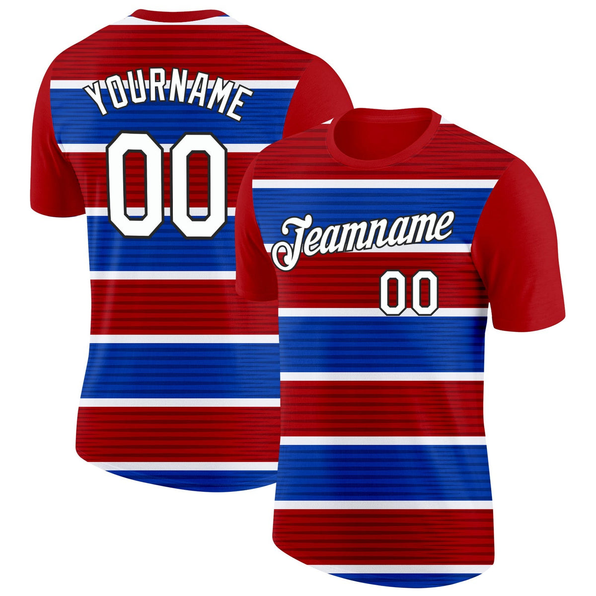 Custom Red White Blue-Black Netherlands Line Splash Soccer Jersey Performance T-Shirt