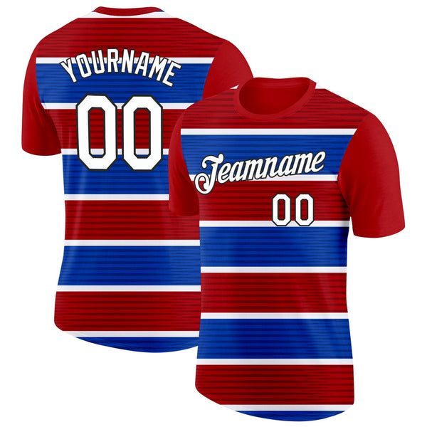 Custom Red White Blue-Black Netherlands Line Splash Soccer Jersey Performance T-Shirt
