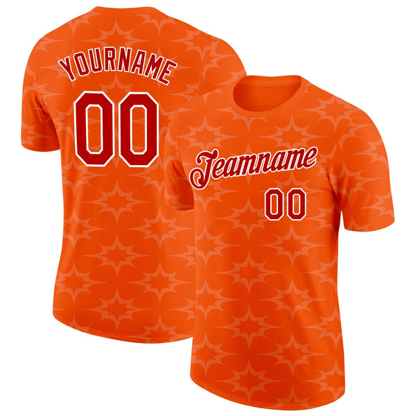 Custom Orange Red-White Netherlands Abstract Pattern Soccer Jersey Performance T-Shirt