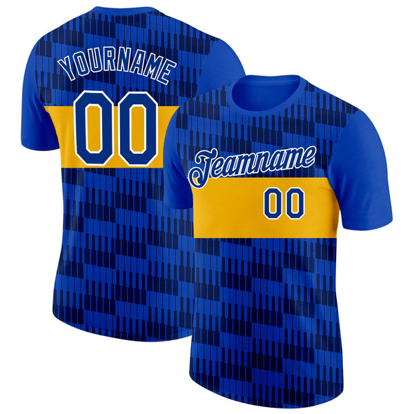 Custom Blue Royal Gold-White Sweden Line Soccer Jersey Performance T-Shirt