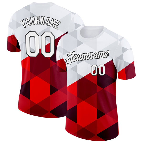 Custom White Red-Black Poland Geometric Shapes Soccer Jersey Performance T-Shirt