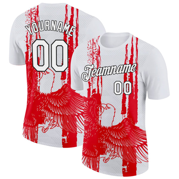 Custom White Red Gray-Black Tunisia Eagle Soccer Jersey Performance T-Shirt