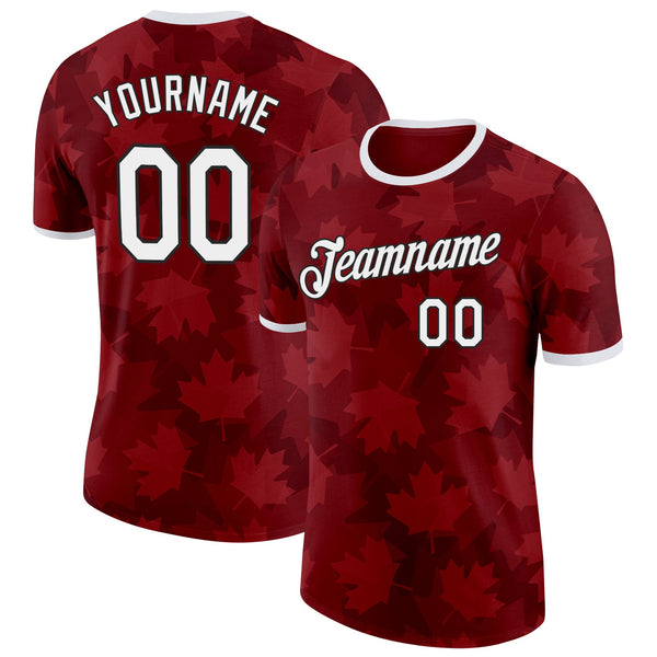 Custom Red White-Black Canada Maple Leaf Soccer Jersey Performance T-Shirt