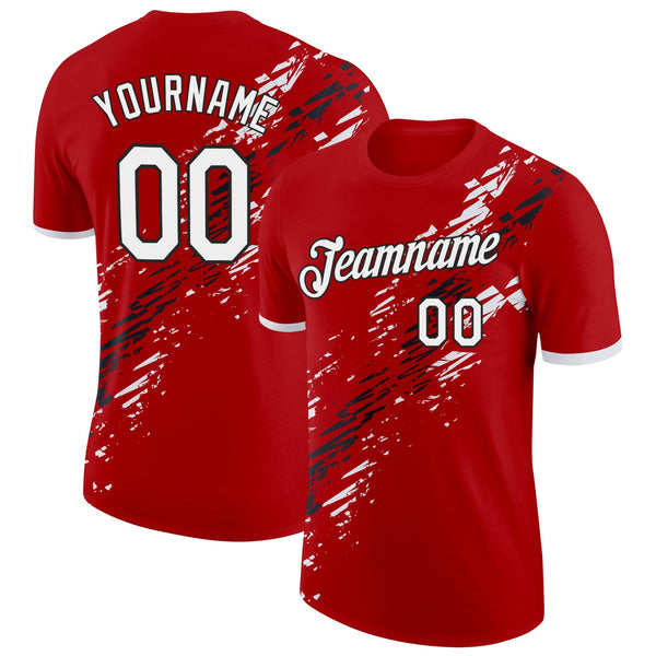 Custom Red White-Black Canada Abstract Fragment Pattern Soccer Jersey Performance T-Shirt