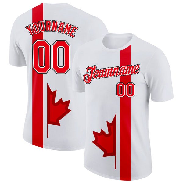 Custom White Fire Red-Black Canada Maple Leaf Soccer Jersey Performance T-Shirt