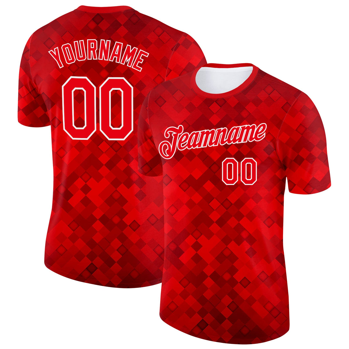Custom Red Fire Red-White Canada Plaid Soccer Jersey Performance T-Shirt