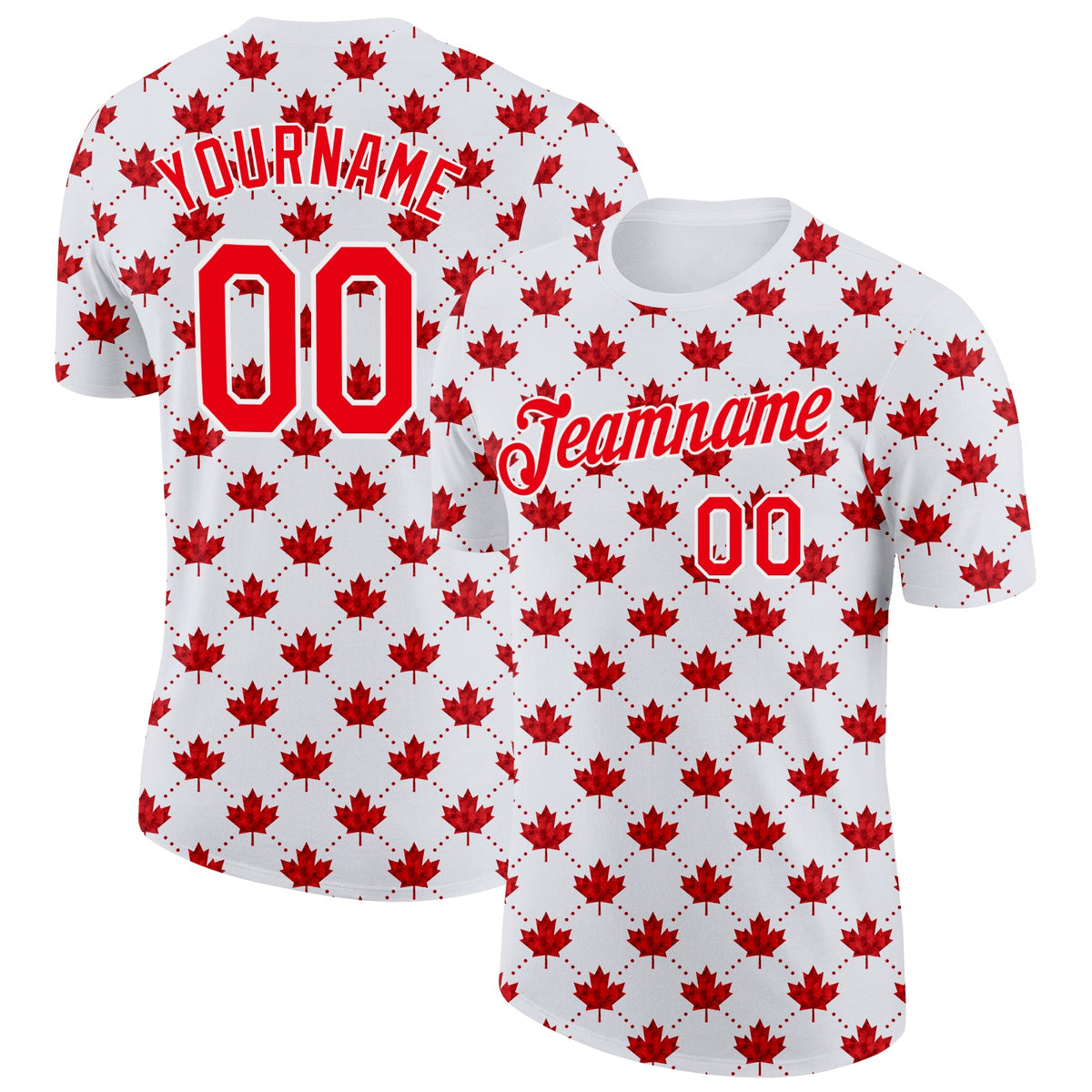 Custom White Fire Red Canada Maple Leaf Plaid Soccer Jersey Performance T-Shirt