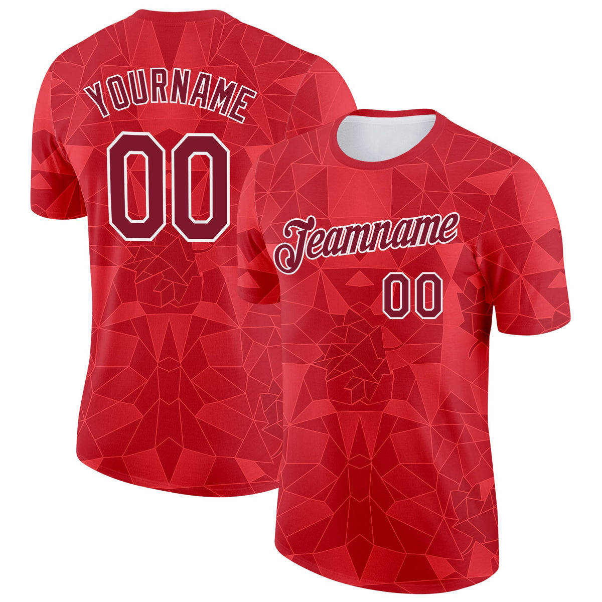 Custom Red Crimson-White Canada Geometric Shape Soccer Jersey Performance T-Shirt
