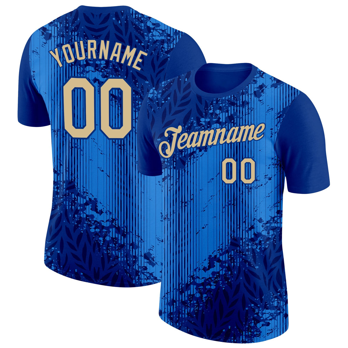 Custom Blue Vegas Gold-Royal Italy Line Splash Soccer Jersey Performance T-Shirt