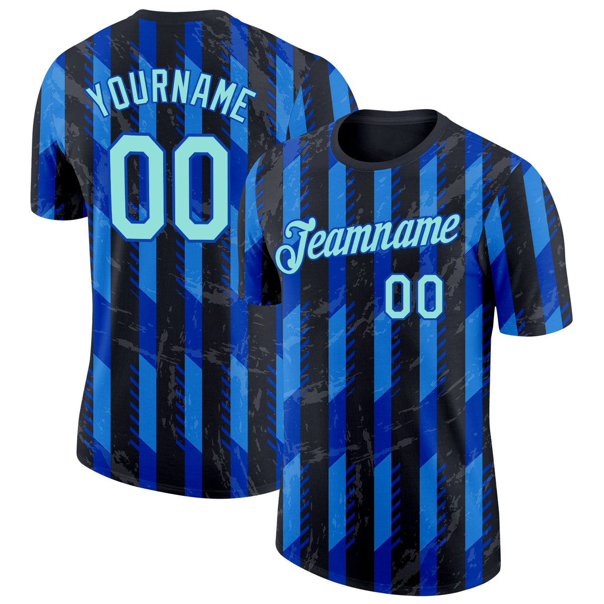 Custom Black Ice Blue-Thunder Blue Italy Stripe Soccer Jersey Performance T-Shirt