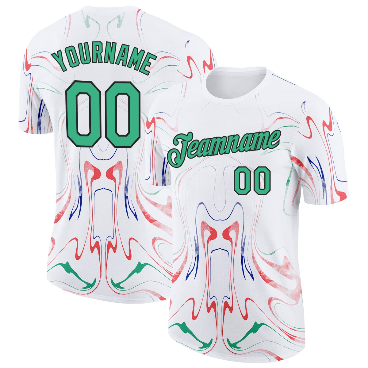 Custom White Green Red Blue-Black Italy Liquid Fluid Soccer Jersey Performance T-Shirt