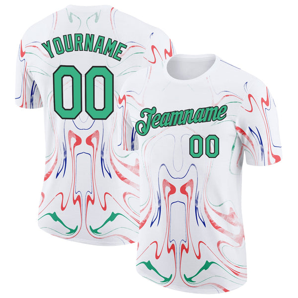 Custom White Green Red Blue-Black Italy Liquid Fluid Soccer Jersey Performance T-Shirt