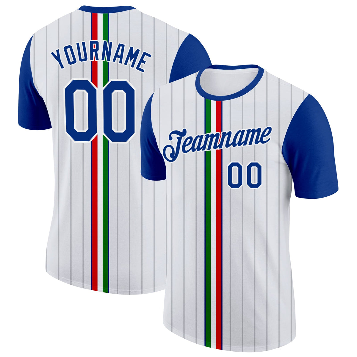 Custom White Royal Red-Green Italy Stripe Soccer Jersey Performance T-Shirt