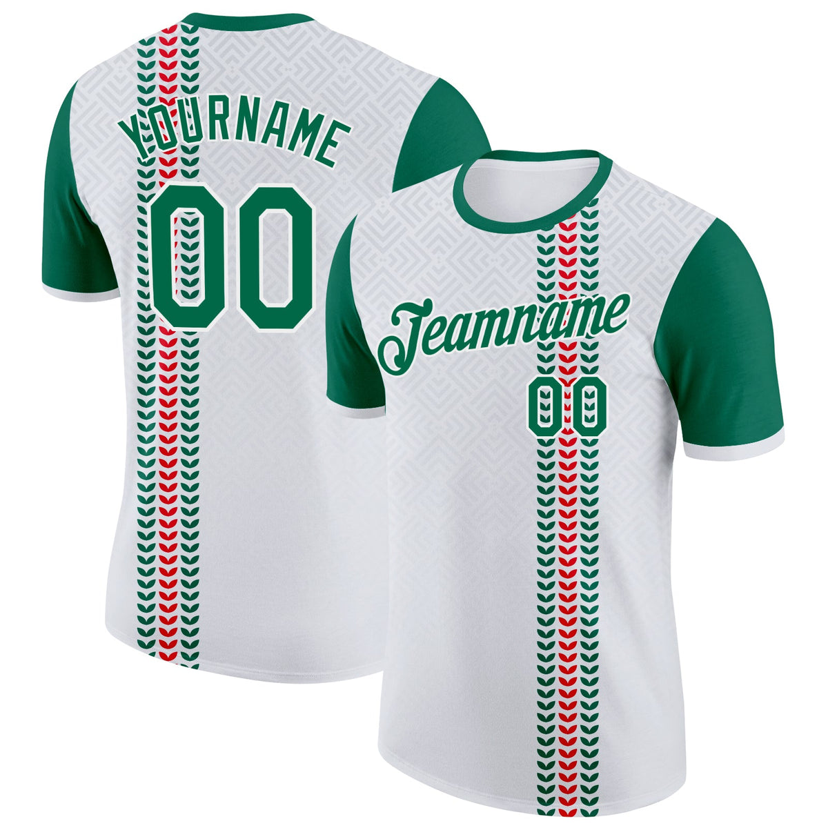 Custom White Kelly Green-Red Italy Abstract Pattern Soccer Jersey Performance T-Shirt