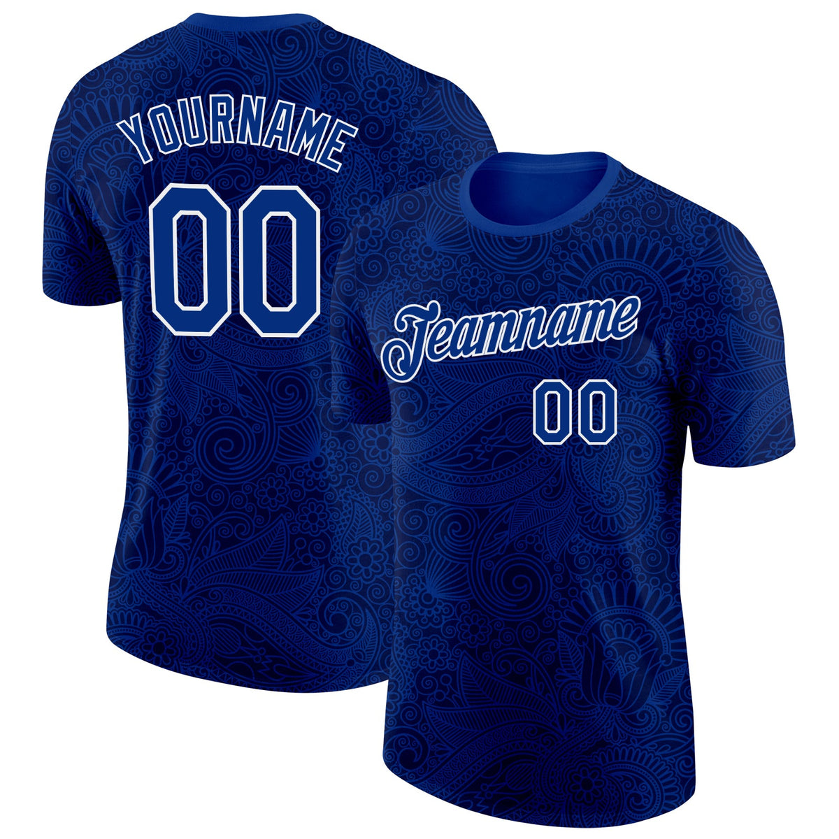 Custom Royal White Italy Paisley Bandana Soccer Jersey Performance T-Shirt