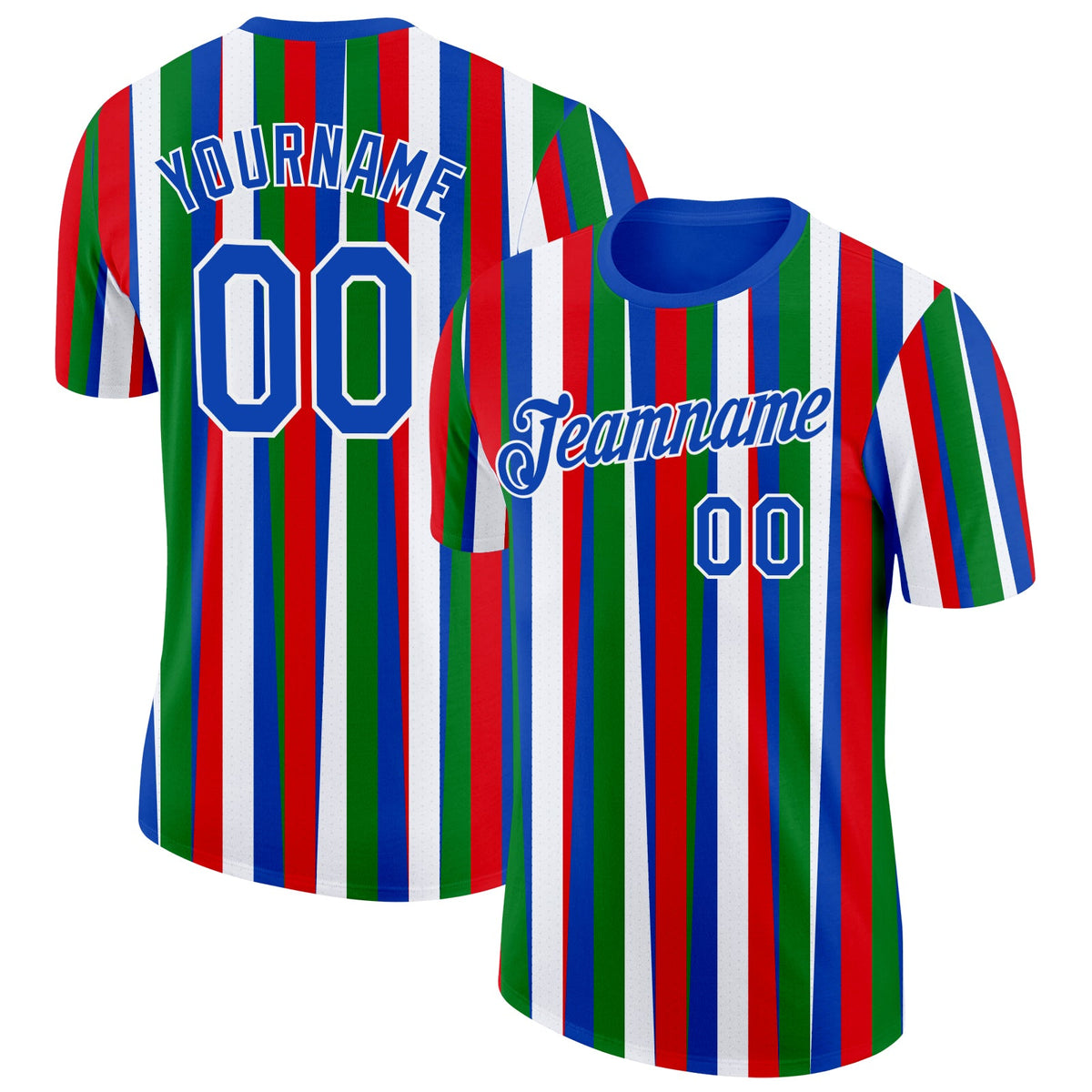 Custom Thunder Blue Green Red-White Italy Line Soccer Jersey Performance T-Shirt