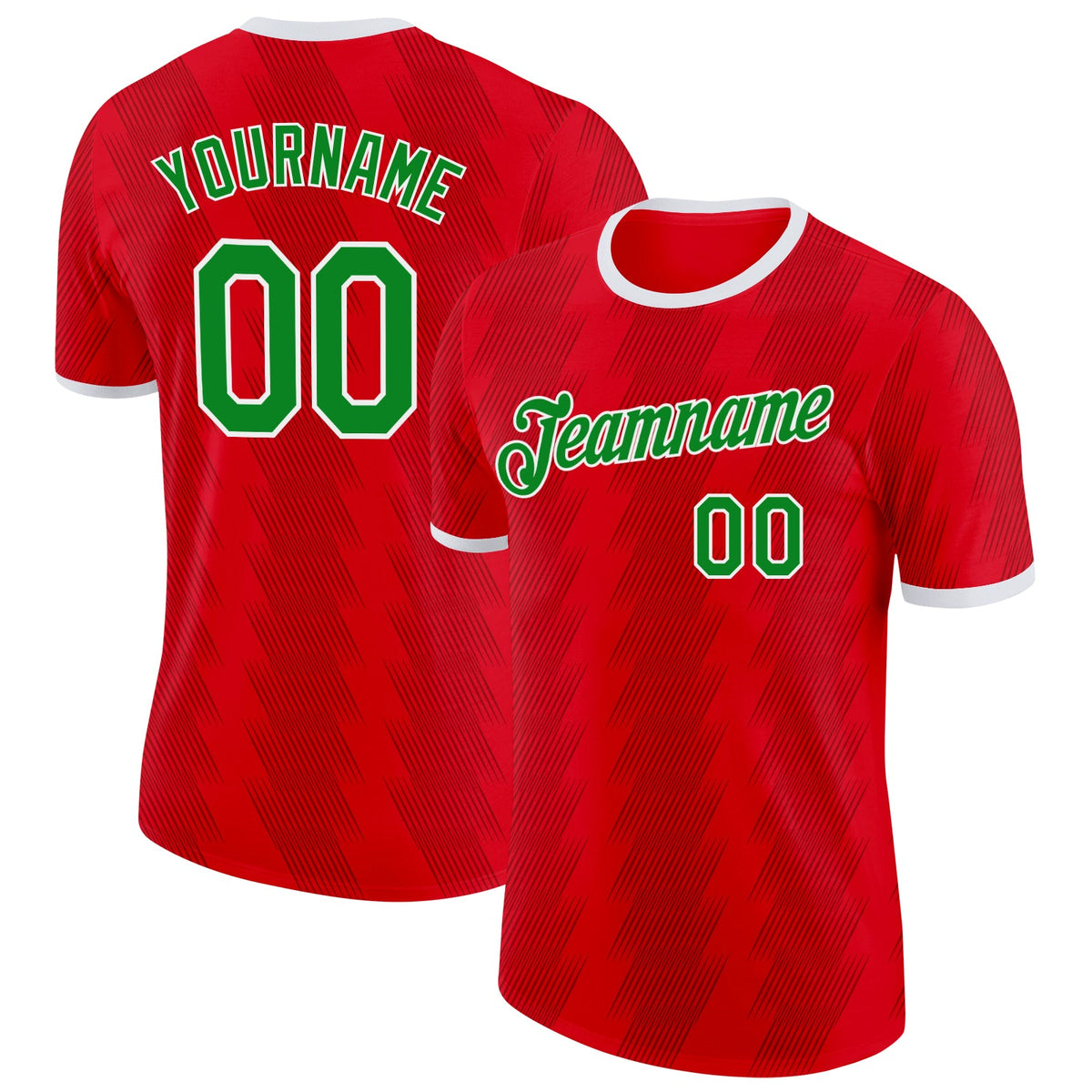 Custom Red Grass Green-White Wales Line Soccer Jersey Performance T-Shirt