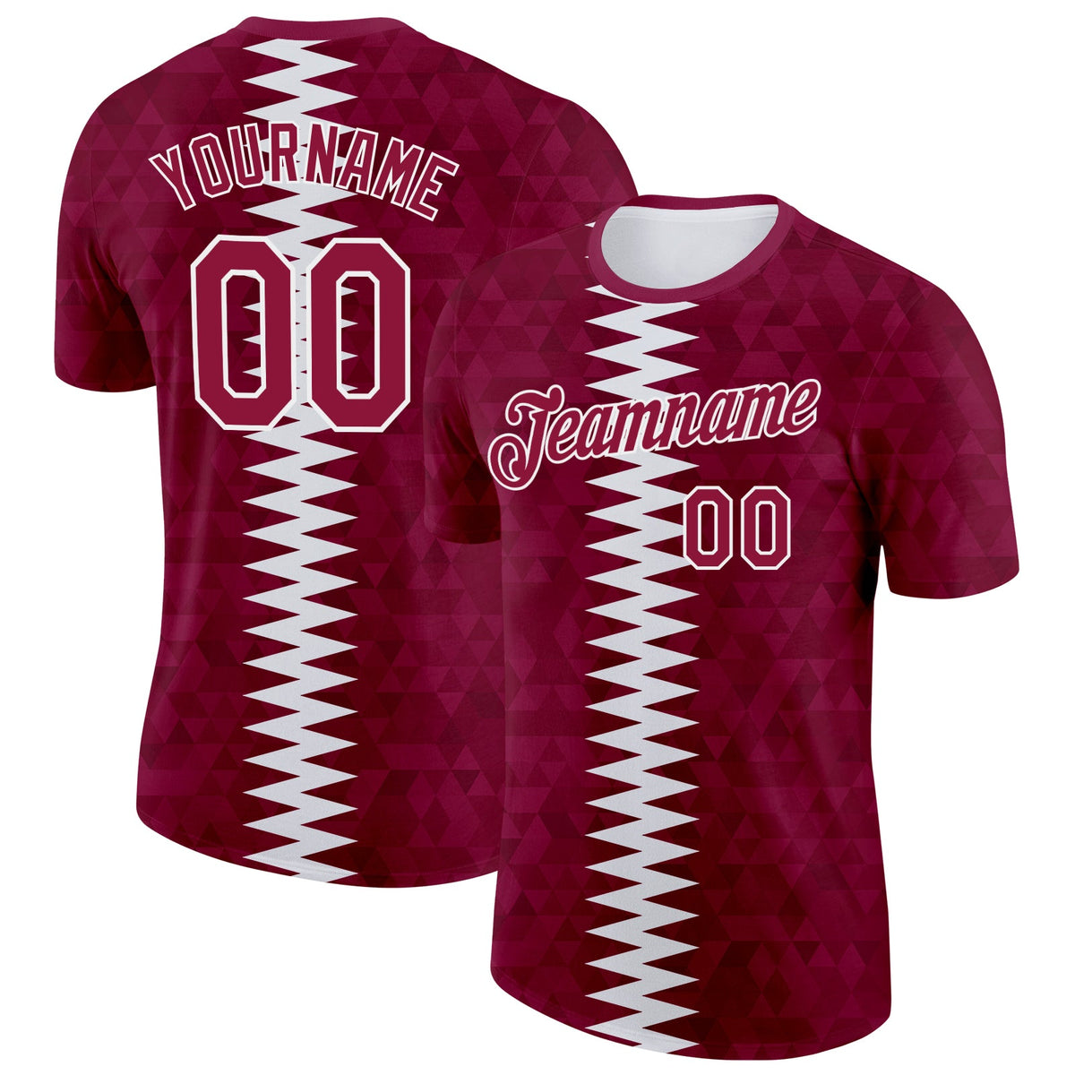 Custom Red White Qatar Geometric Shape Soccer Jersey Performance T-Shirt