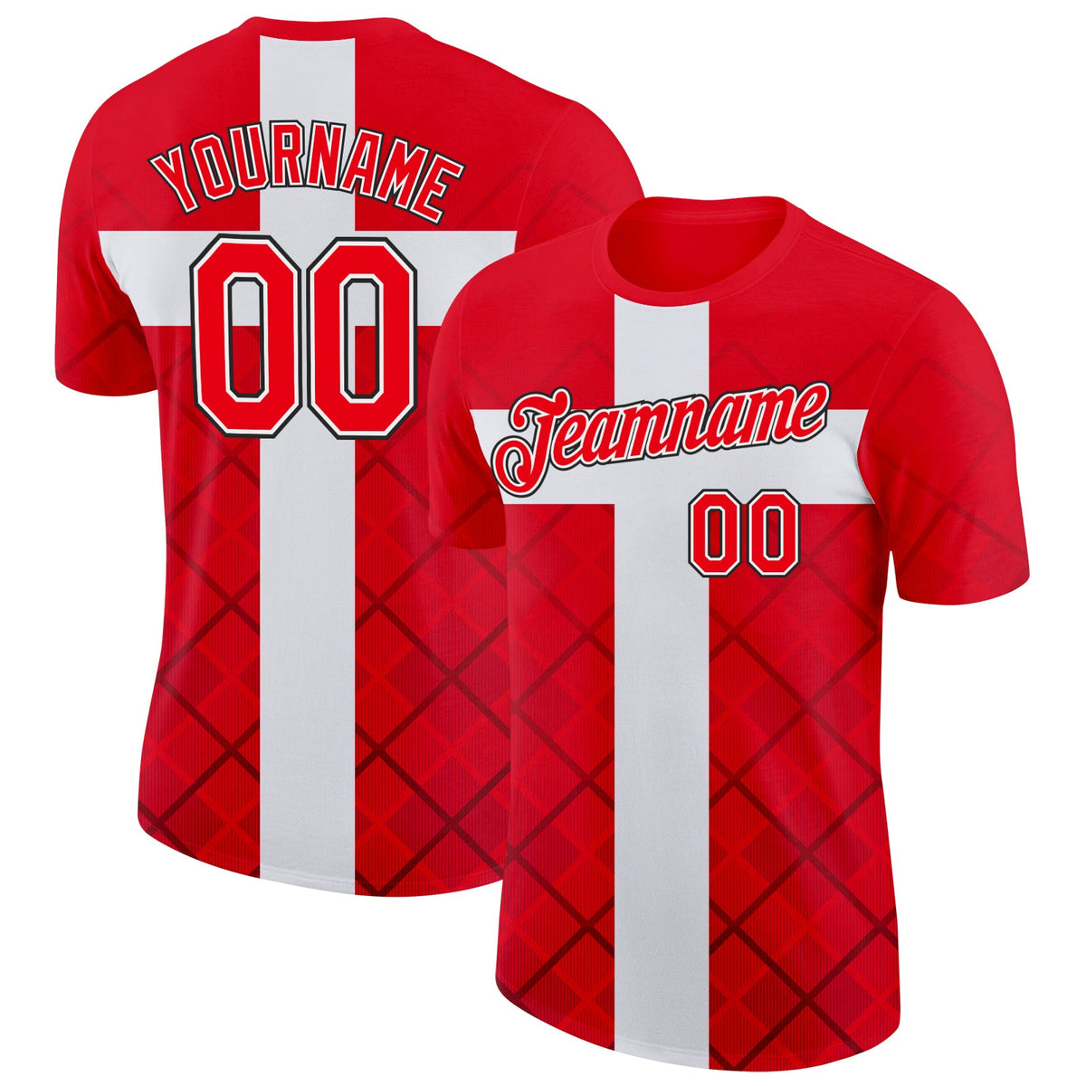 Custom Fire Red White Switzerland Cross Soccer Jersey Performance T-Shirt