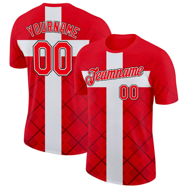 Custom Fire Red White Switzerland Cross Soccer Jersey Performance T-Shirt