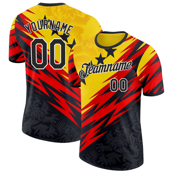 Custom Red Black Yellow-White Belgium Soccer Jersey Performance T-Shirt