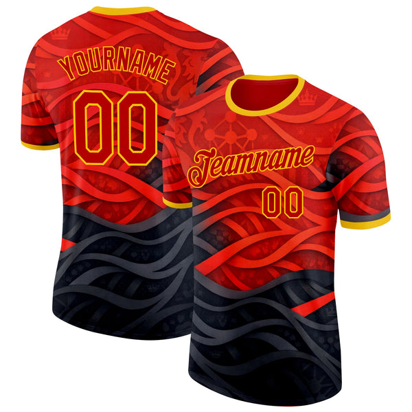 Custom Red Black-Yellow Belgium Soccer Jersey Performance T-Shirt