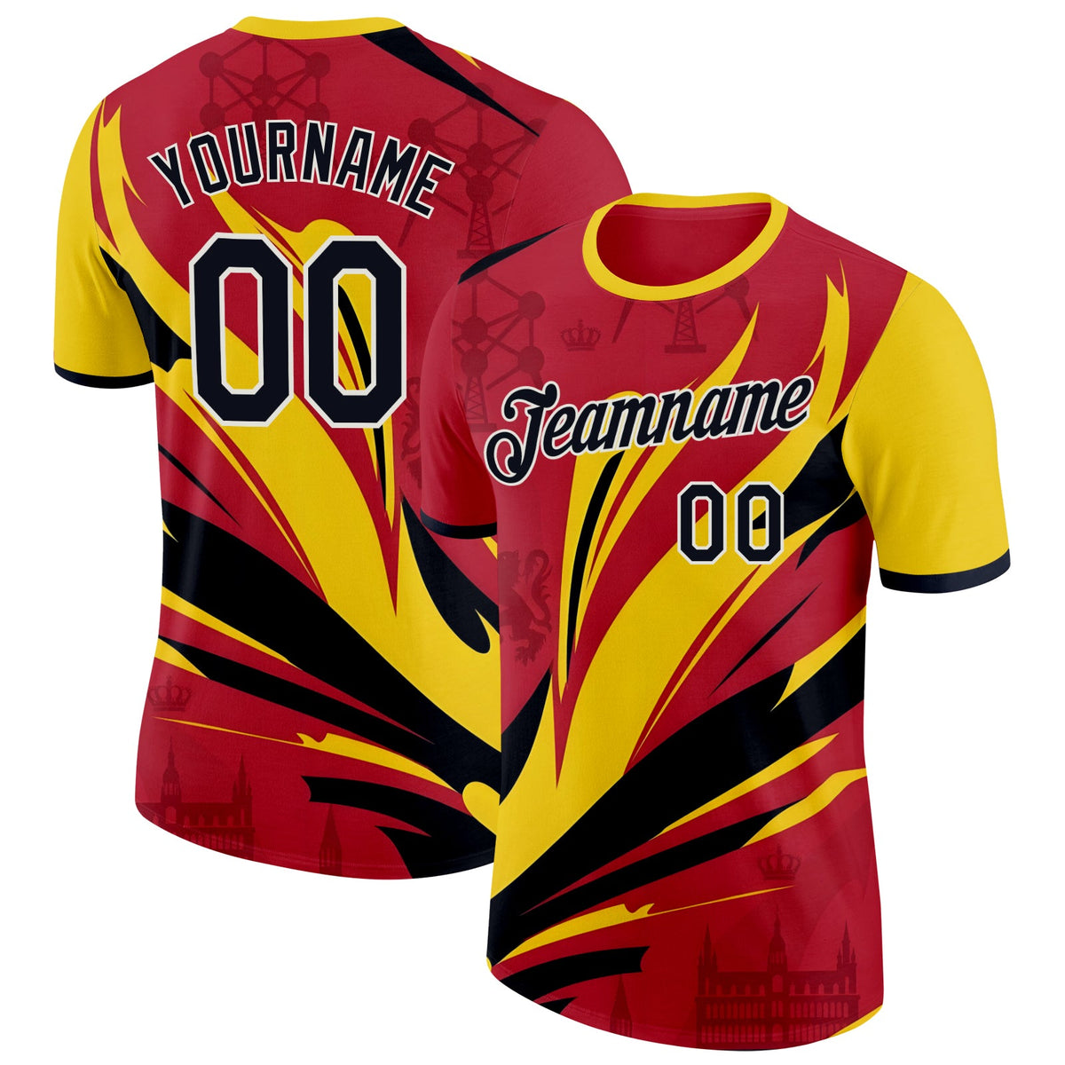 Custom Red Black Yellow-White Belgium Soccer Jersey Performance T-Shirt
