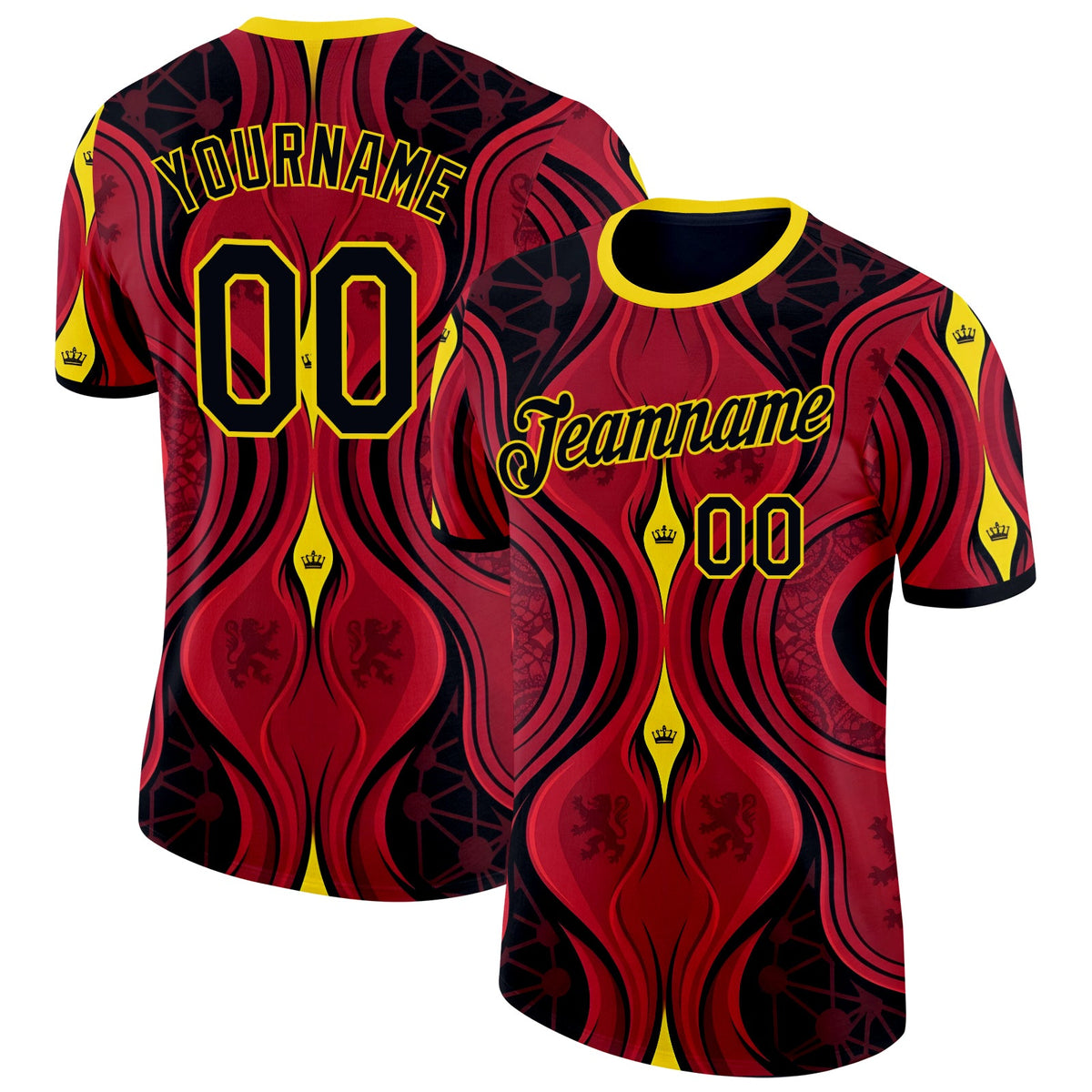 Custom Red Black-Yellow Belgium Soccer Jersey Performance T-Shirt