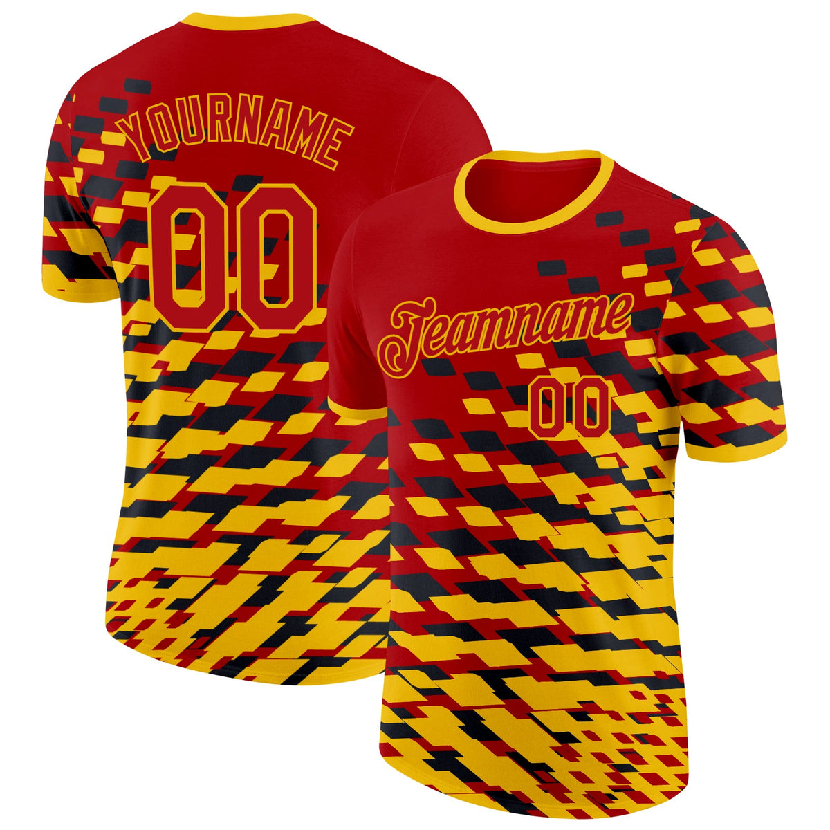 Custom Red Yellow-Black Belgium Geometric Soccer Jersey Performance T-Shirt