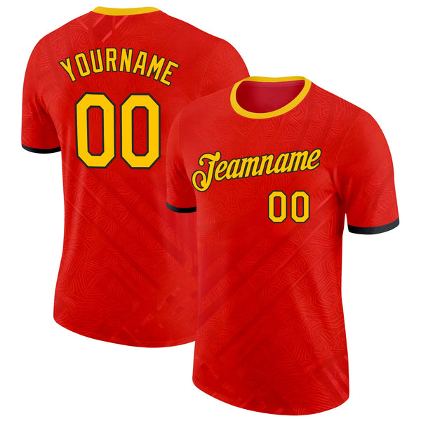 Custom Red Yellow-Black Belgium Soccer Jersey Performance T-Shirt
