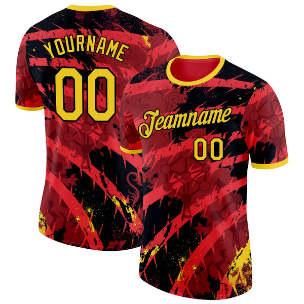 Custom Red Yellow-Black Belgium Soccer Jersey Performance T-Shirt