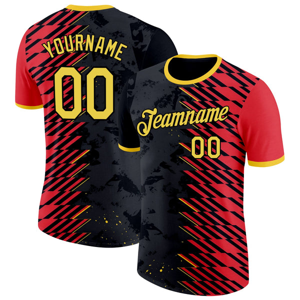 Custom Red Yellow-Black Belgium Soccer Jersey Performance T-Shirt