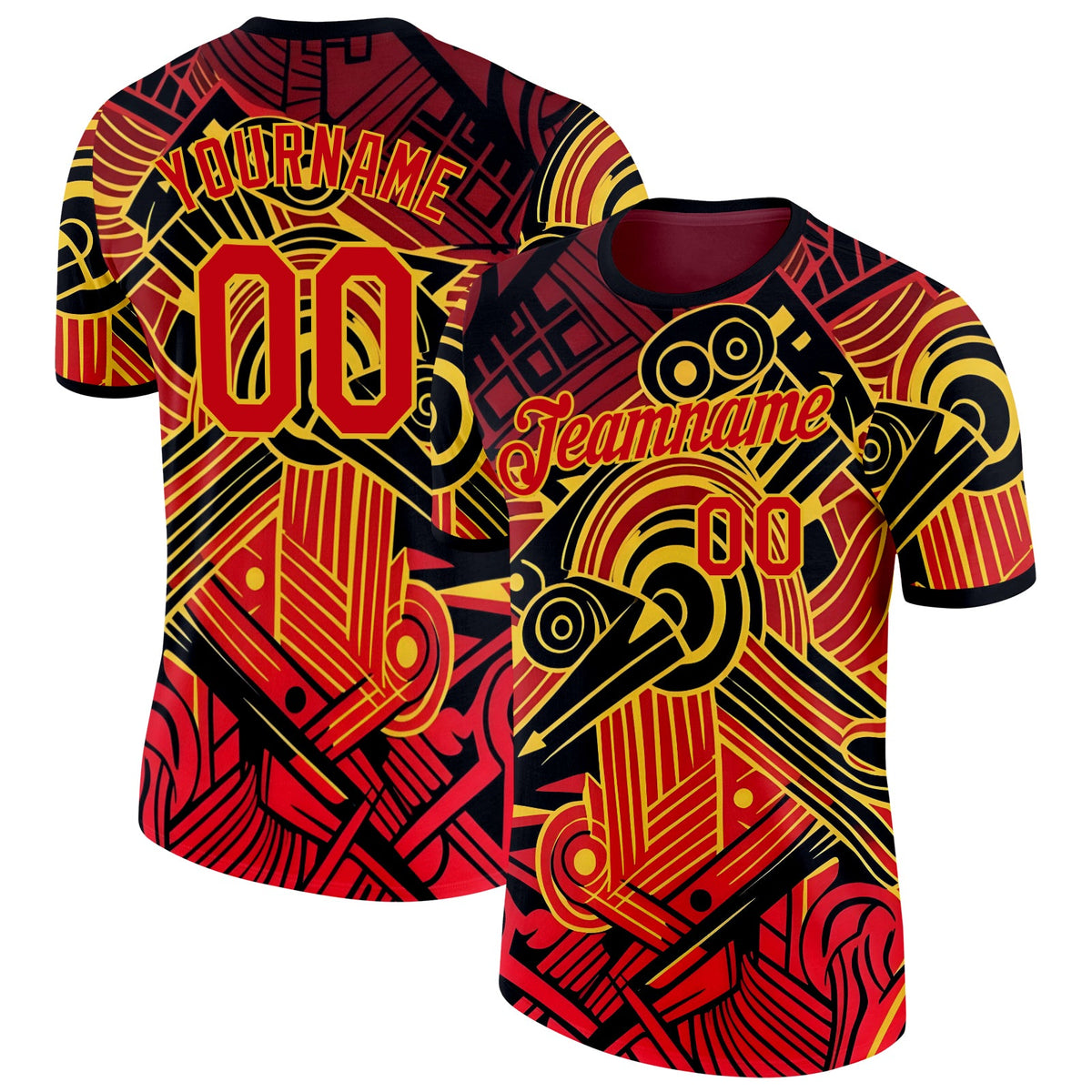 Custom Black Red-Yellow Belgium Abstract Soccer Jersey Performance T-Shirt