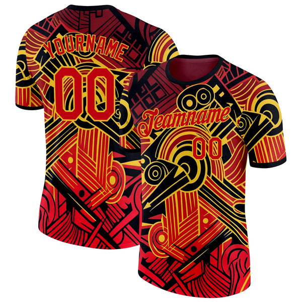 Custom Black Red-Yellow Belgium Abstract Soccer Jersey Performance T-Shirt