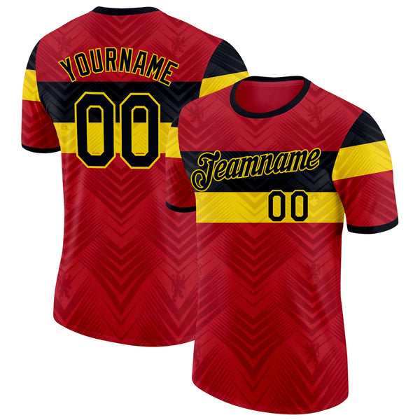 Custom Red Black-Yellow Belgium Soccer Jersey Performance T-Shirt