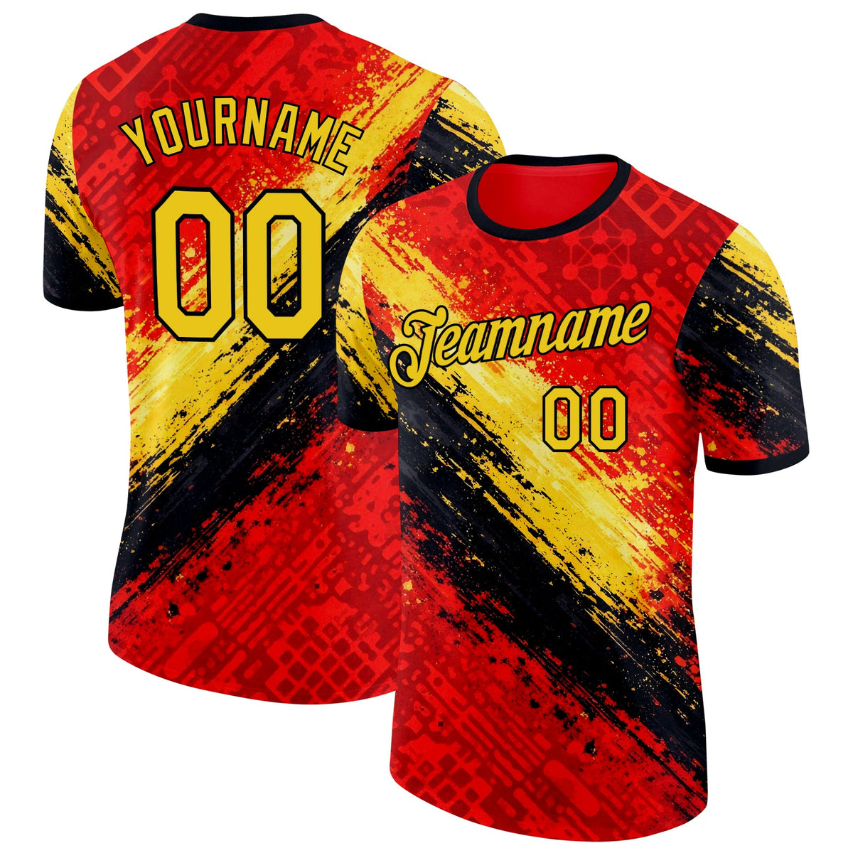 Custom Red Yellow-Black Belgium Splash Soccer Jersey Performance T-Shirt