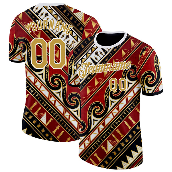 Custom Red Old Gold White-Black Egypt Soccer Jersey Performance T-Shirt