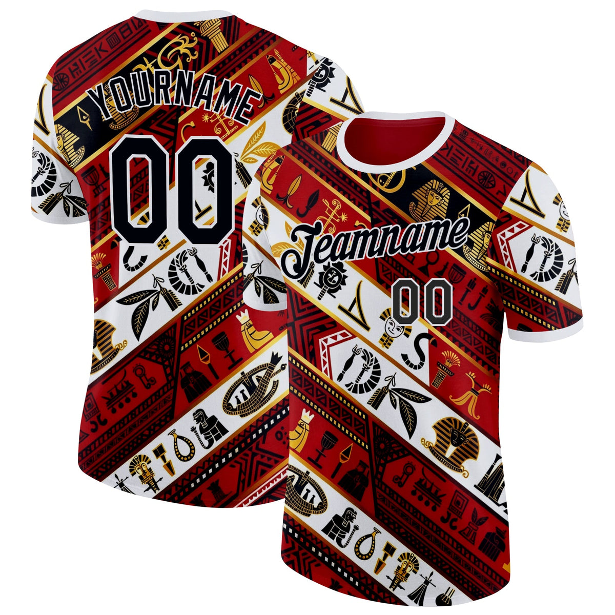 Custom White Black Red-Gold Egypt Soccer Jersey Performance T-Shirt