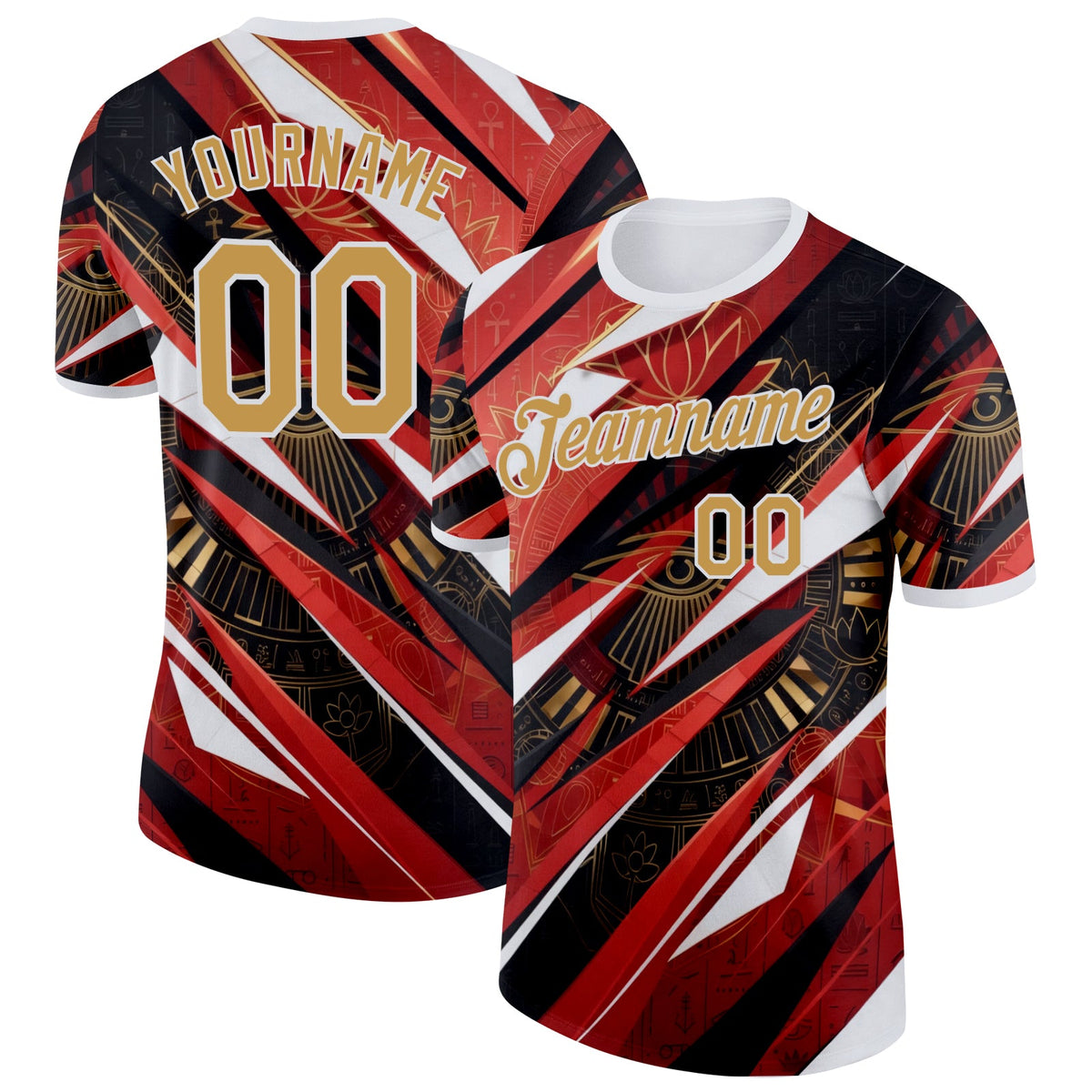Custom White Old Gold Red-Black Egypt Eye of Horus Soccer Jersey Performance T-Shirt