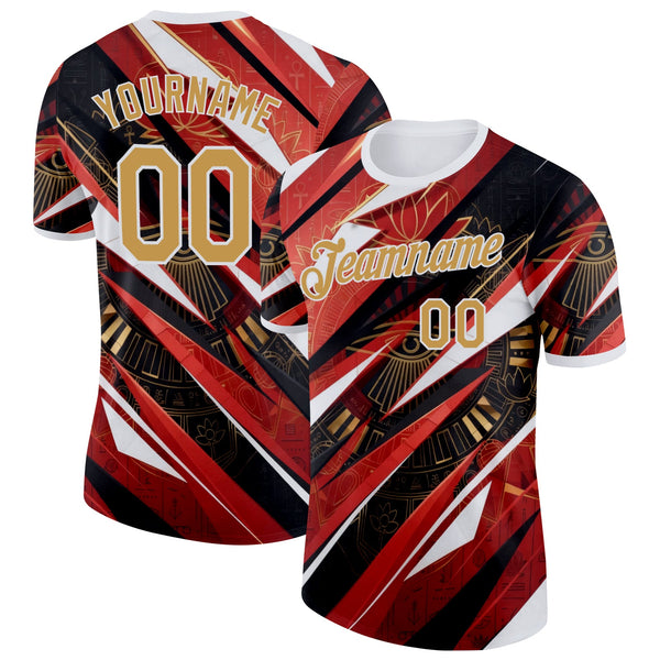 Custom White Old Gold Red-Black Egypt Eye of Horus Soccer Jersey Performance T-Shirt
