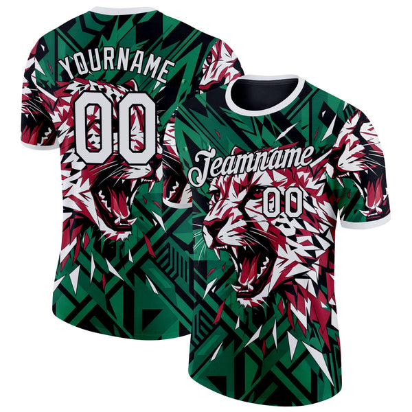 Custom Green White Black-Red Iran Leopard Soccer Jersey Performance T-Shirt