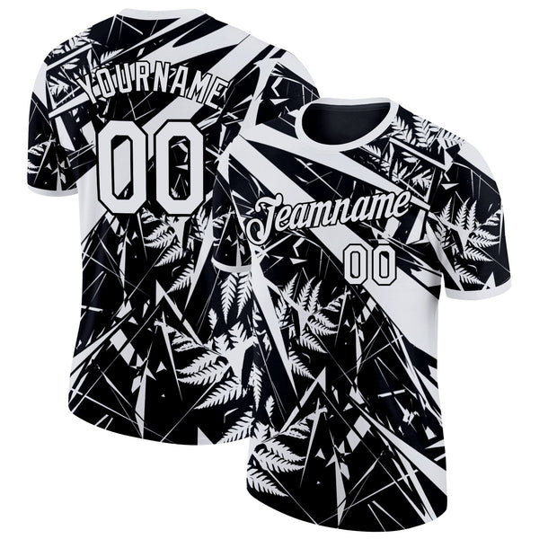 Custom Black White New Zealand Silver Fern Soccer Jersey Performance T-Shirt