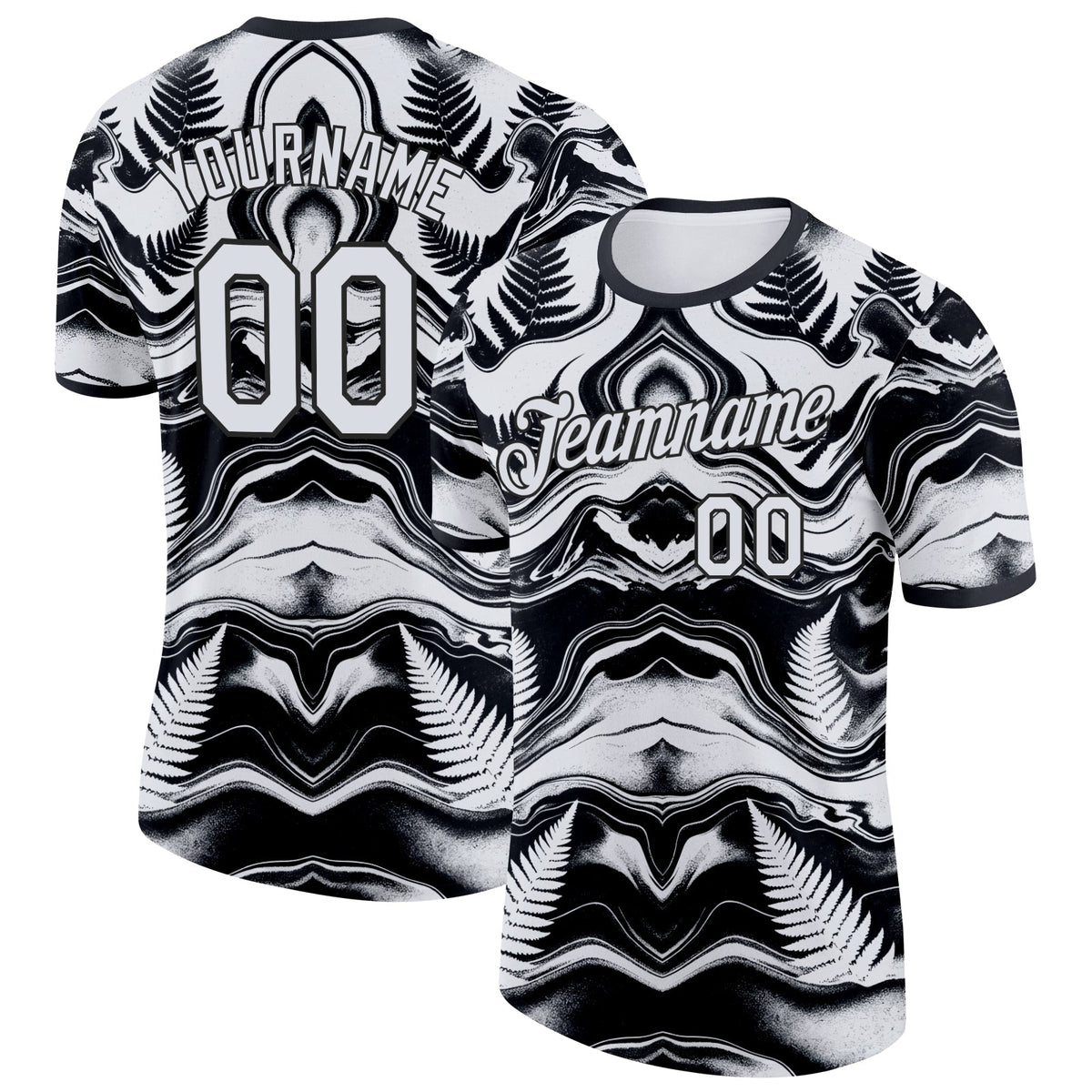 Custom Black White New Zealand Silver Fern Soccer Jersey Performance T-Shirt