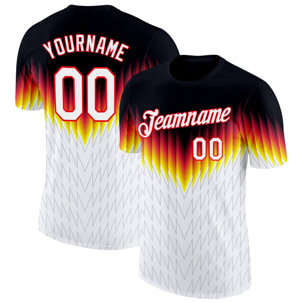 Custom Black White Fire Red Yellow-Gray Germany Zigzag Soccer Jersey Performance T-Shirt
