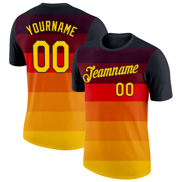 Custom Black Yellow-Red Germany Gradient Stripe Soccer Jersey Performance T-Shirt