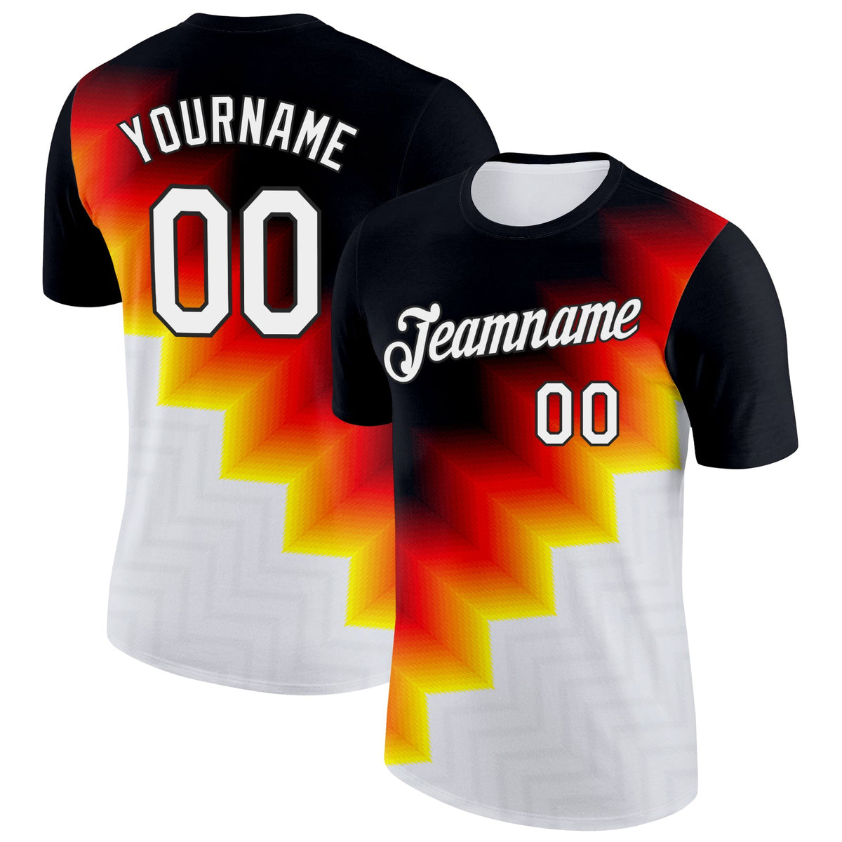 Custom Black White Red-Yellow Germany Gradient Soccer Jersey Performance T-Shirt