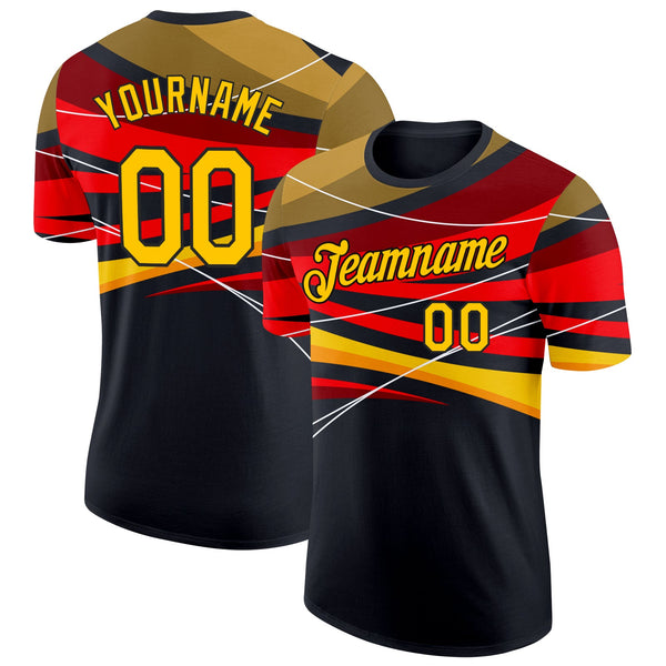 Custom Black Yellow-Red Germany Line Soccer Jersey Performance T-Shirt