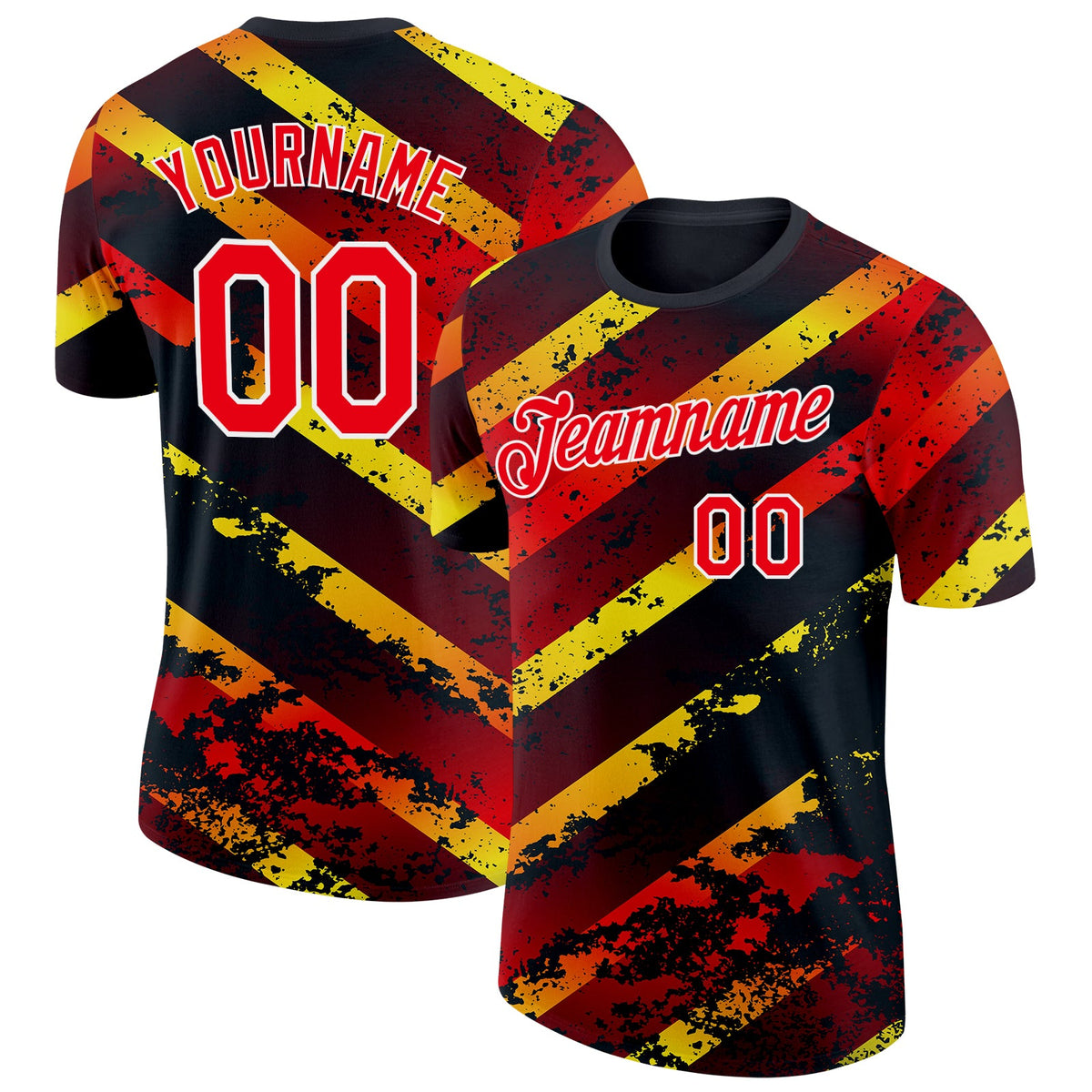 Custom Black Fire Red Yellow-White Germany Splash Soccer Jersey Performance T-Shirt