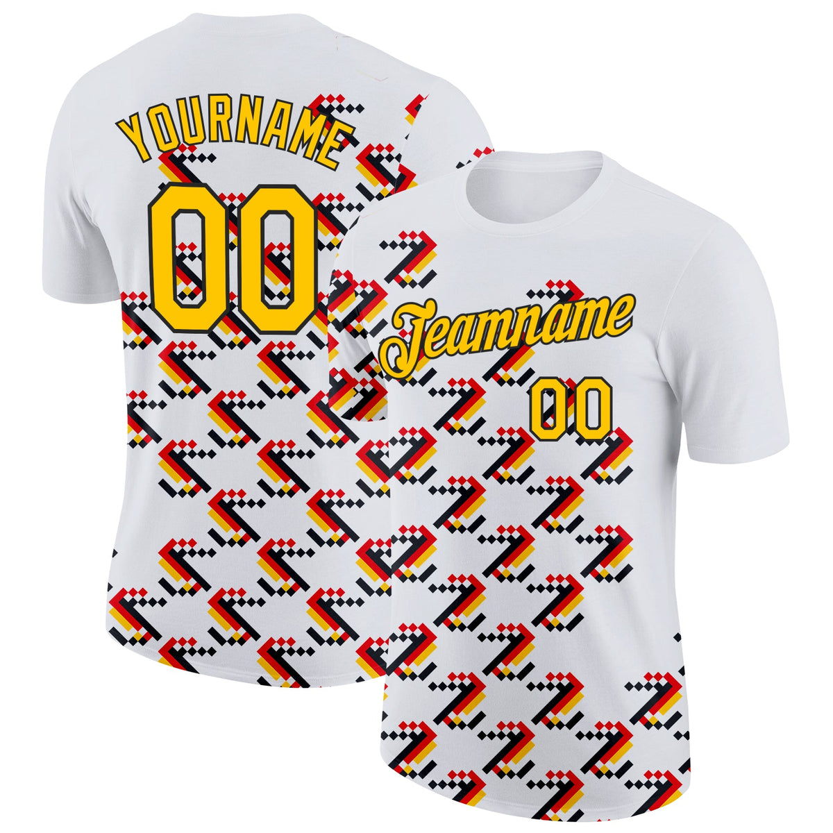 Custom White Yellow Red-Black Germany Geometric Soccer Jersey Performance T-Shirt